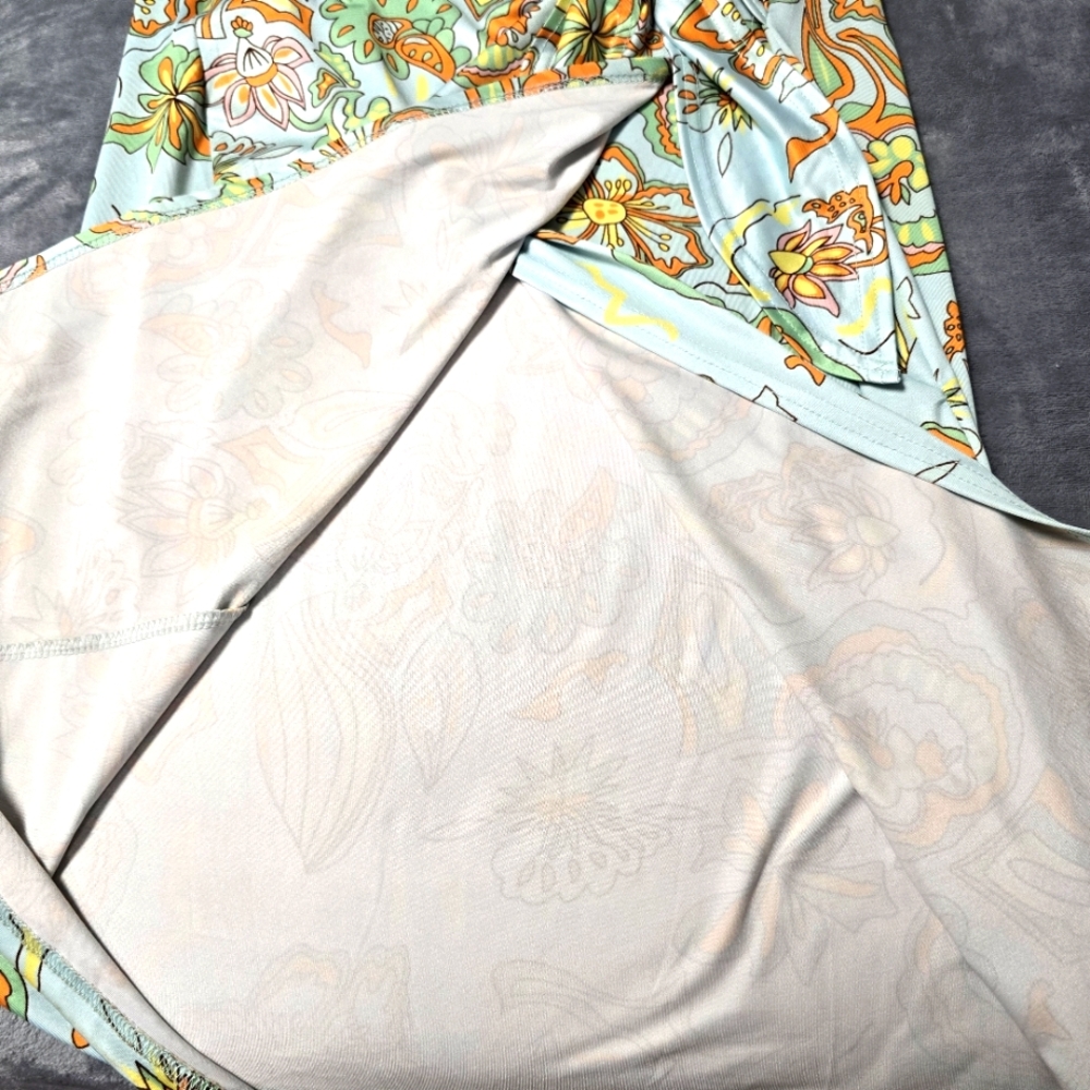 2/$30 Zaful Powder Baby Blue Floral Print Womens Wrap Midi Skirt Size 6 - Picture 7 of 12